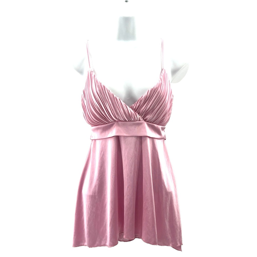 VTG Y2K Babydoll Cami Top Women Small Pink Satin Bow Coquette 2000s Fairy USA